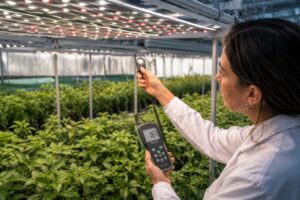 Sistema de iluminación LED sobre cultivo en invernadero con crecimiento uniforme de las plantas