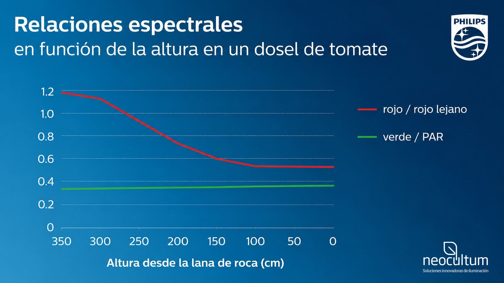 La luz medida a alturas diferentes en un dosel de tomates